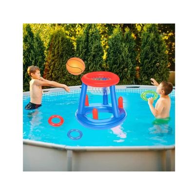Ensemble Panier de Basket & Cage de Foot Flottant pour Piscine – Jeu Aquatique Gonflable 2-en-1 pour, But Portable pour Piscine, Plage, Lac &, Complet avec Ballons & Pompe
