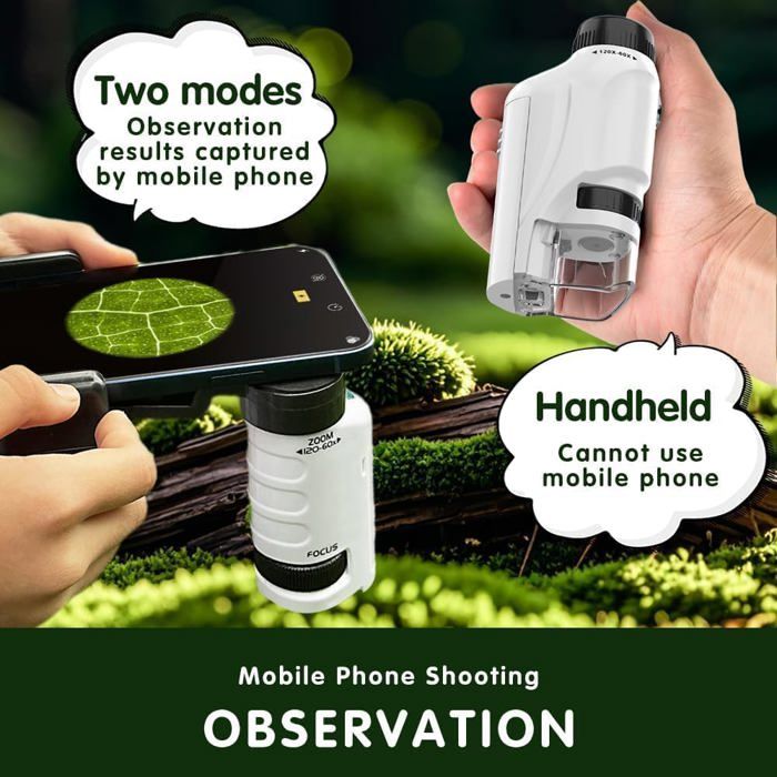 Microscope de Poche pour Enfants | Grossissement 60x-120x | LED Intégré – Les jeux Montessori