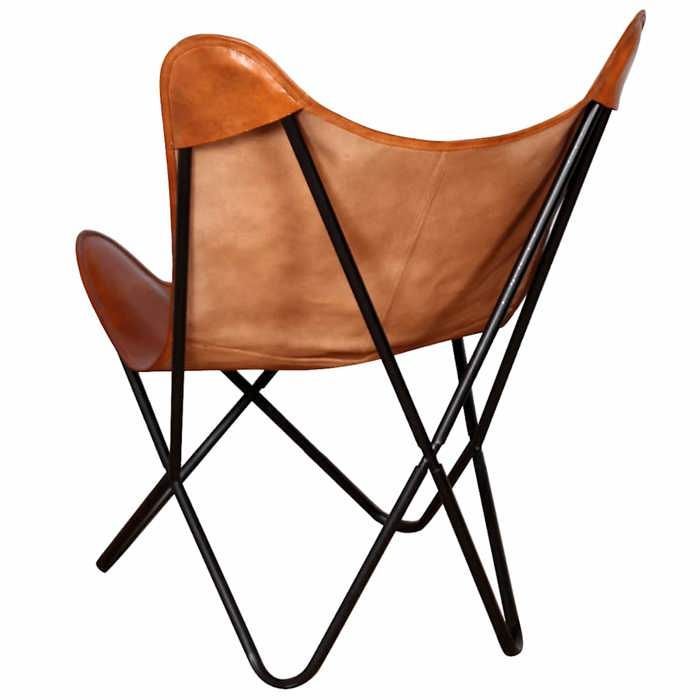 Chaise Papillon Cuir Véritable Marron - Fauteuil Salon Rétro Ergonomique Avec Armature Fer