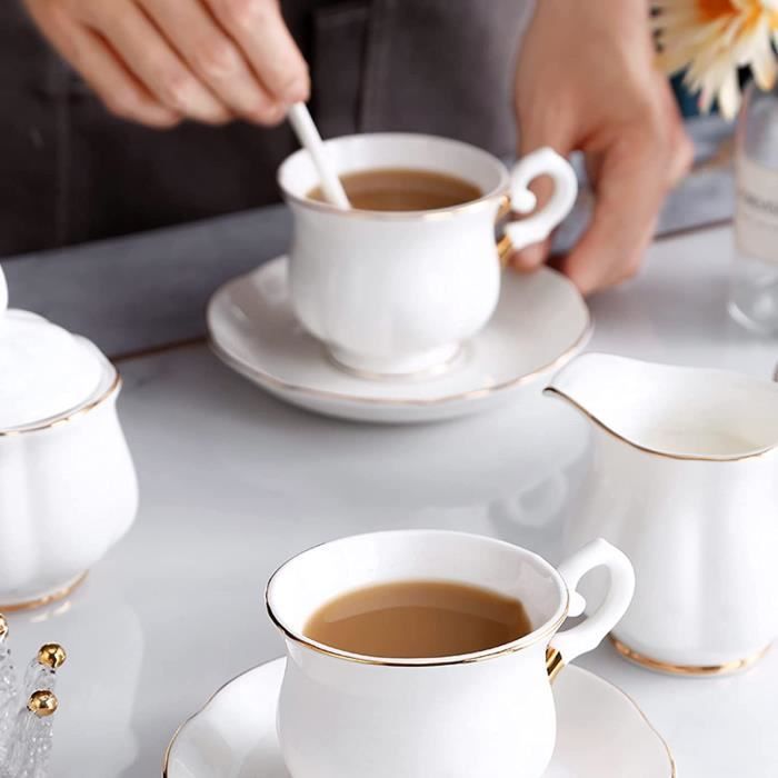 Service à thé en Porcelaine 21 pièces avec théière Ensemble de 6 Tasses à  café et soucoupes avec cuillères Service à thé en [289] - Cdiscount Maison