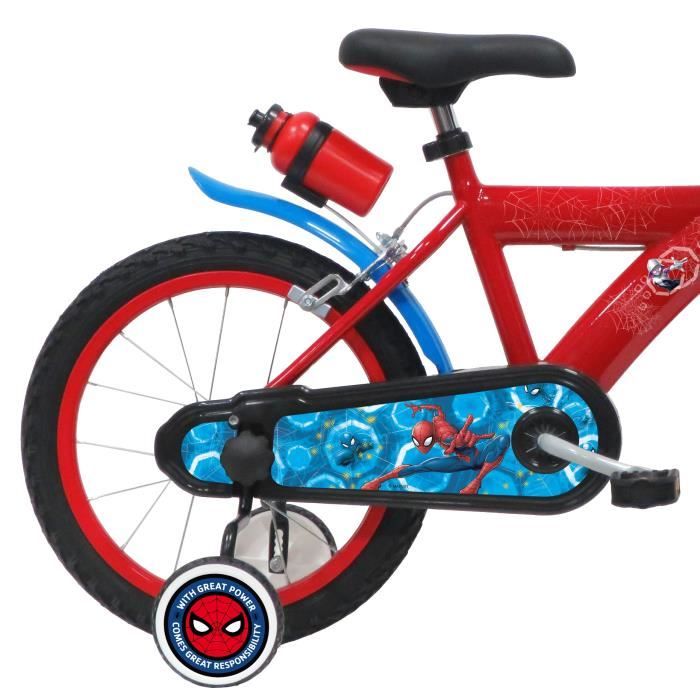 Vélo enfant 16'' ( 105 cm à 120 cm) SPIDERMAN équipé de 2 freins,  bidon-porte bidon, pneus gonflables, plaque avant, stabilisateurs -  Cdiscount Sport