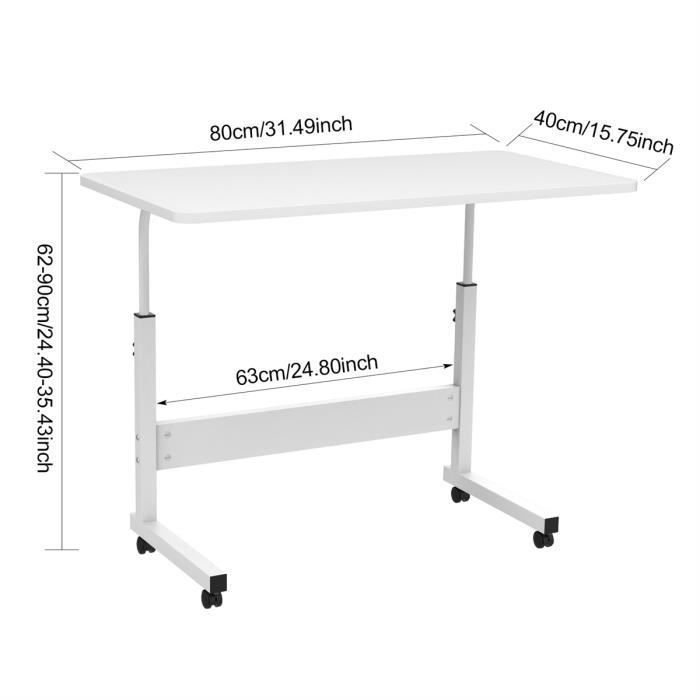 HOMCOM Table D'Appoint Avec Roulettes, Réglable En Hauteur, Compacte, 2 Étagères, Cadre