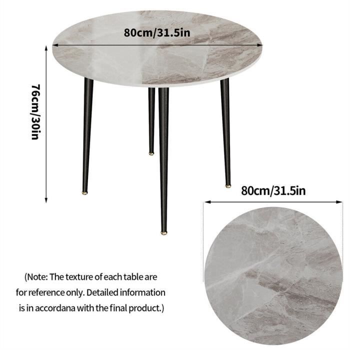 Table à Manger Ronde - Table De Cuisine Avec Plateau Effet Marbre Et Pieds Metalliques Reglables Rangement Integre Mdf Noir 120×120×75 Cm