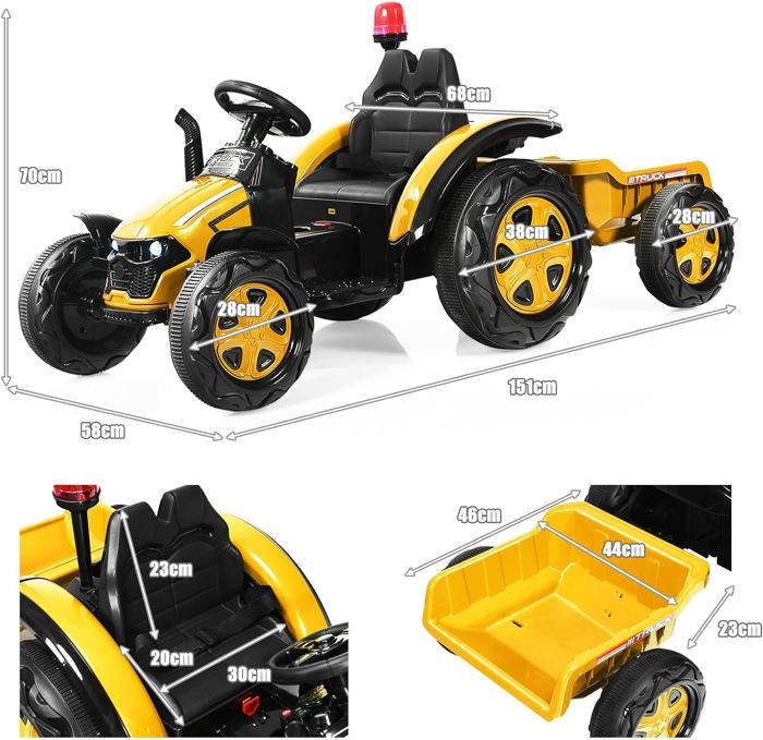 Tracteur à pédales électrique enfant vert, démarrage progressif, télécommande incluse, pour garçons et filles de 3 à 8 ans
