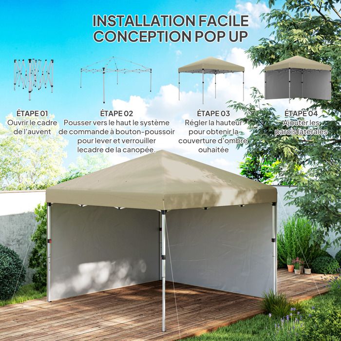 Tonnelle De Jardin Pliante 3x3m Bakaji Ischia – Imperméable, Anti-UV 50+, Hauteur Réglable, Sac De Transport Inclus – Montage Facile En Quelques Minutes !