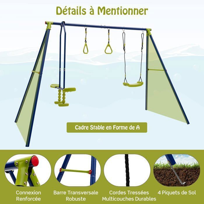 CCLIFE Children's Swing Outdoor Maximum 200 kg Multifunctional 4-in-1 Support Frame with 2 Swings