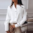 Femmes col montant manches longues bouton en métal solide chemisier décontracté chemise haut XXL blanc exquisgift-0
