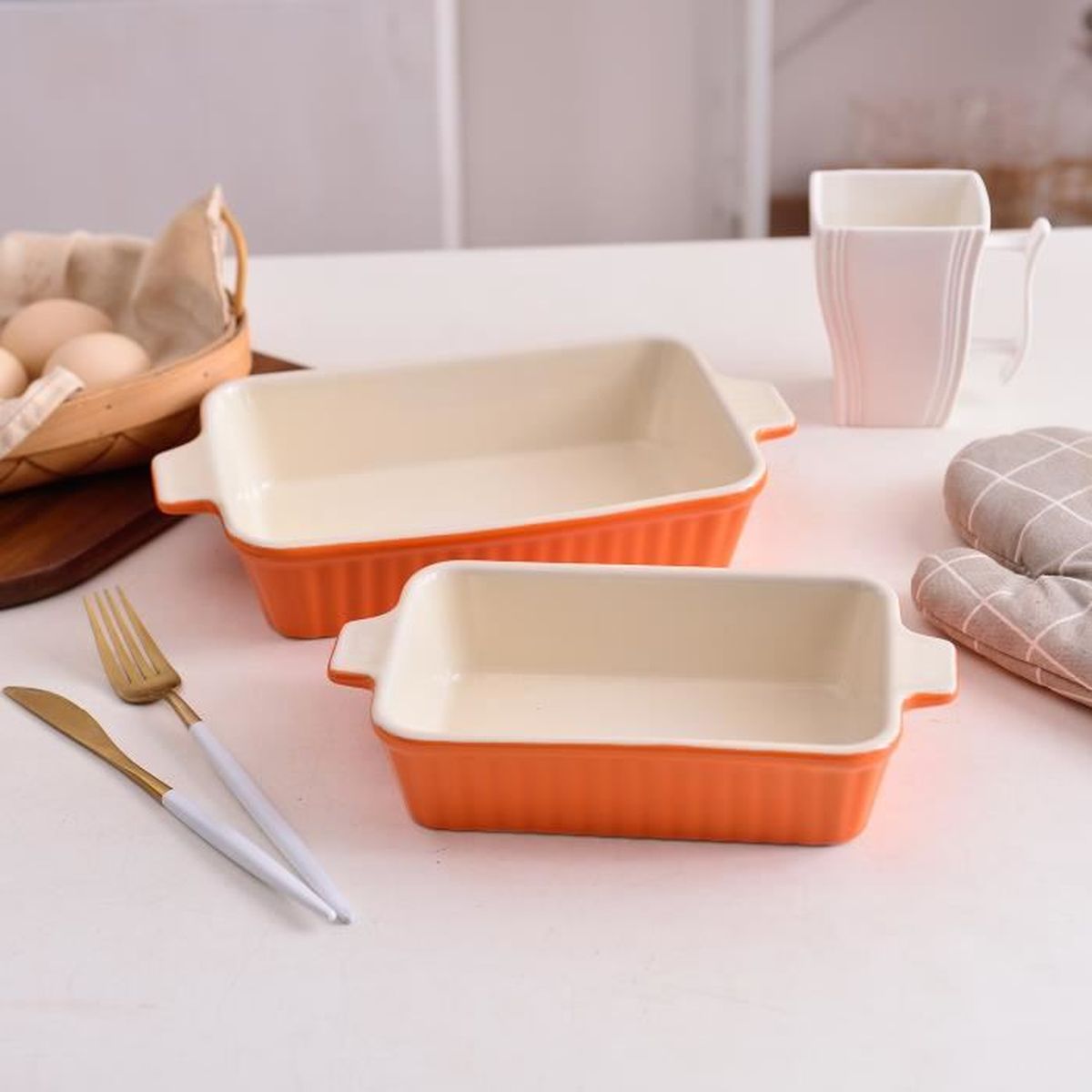 Plats De Cuisson Céramique NUTRIUPS 14.5cm - Lot De 4, 400ml, Allant Au Four Micro-ondes Et Friteuse Air