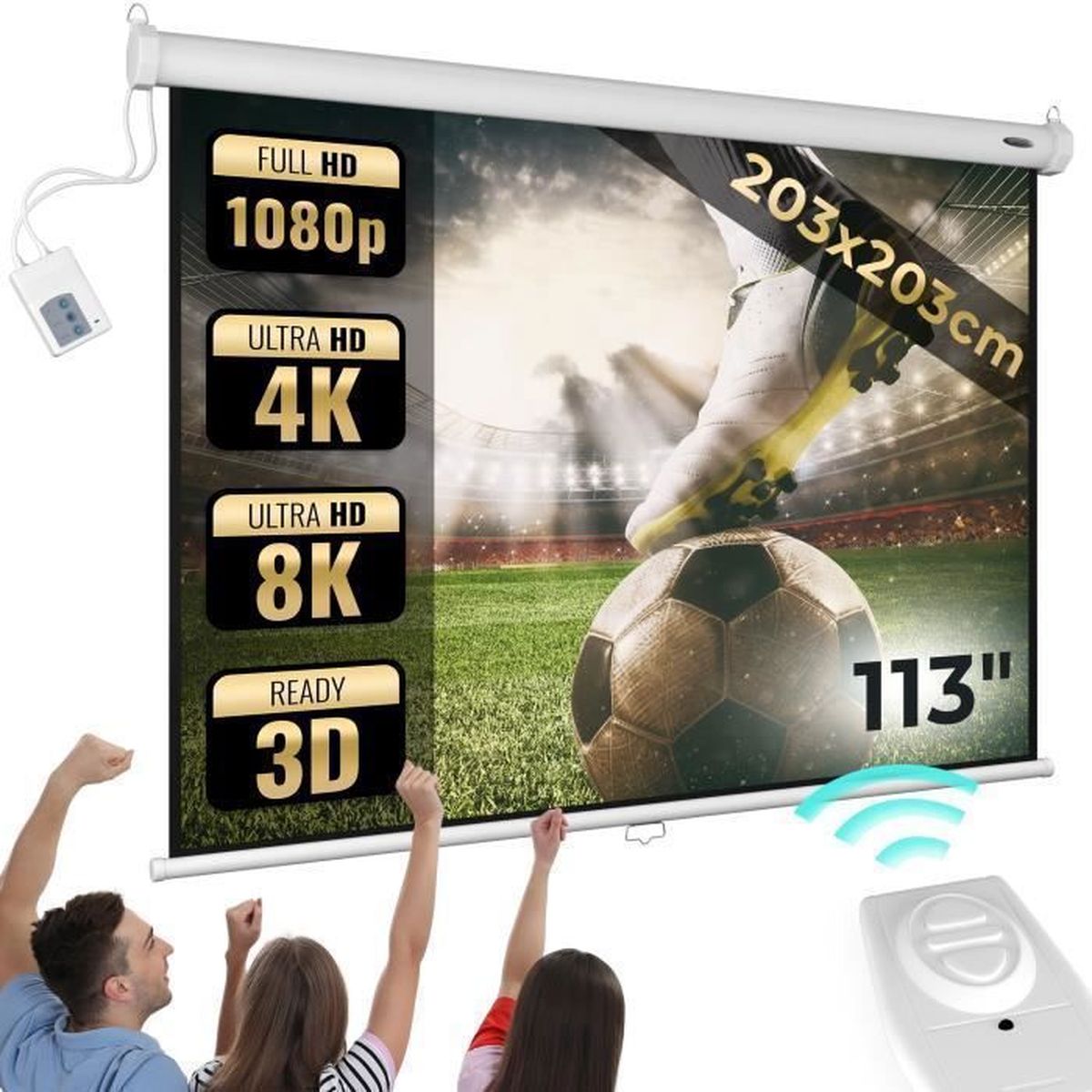 Jago® Écran de Projection Motorisé - 203x203cm, 113 Pouces, avec ...