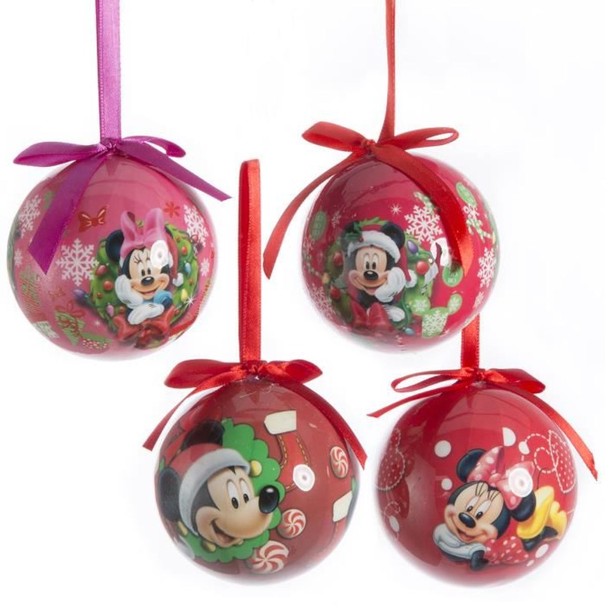 Lot de 4 boules de Noël Disney avec Mickey et Minnie Rouge - Cdiscount