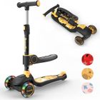 BRAND Trottinette Enfants Jaune et Noir Avec Siège, Roues LED, Scooter Pour Enfants avec Guidon Réglable En Hauteur