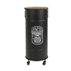 URBAN LIVING Bar à roulette bidon en métal et bois avec placard "Loft & Métal" - Noir - H 85 x D 40 cm