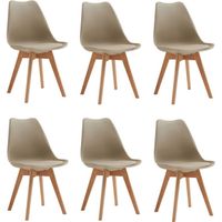 BenyLed Lot de 6 chaises de salle à manger modernes scandinaves avec assise rembourrée et pieds en bois de hêtre Idéal(Marron)