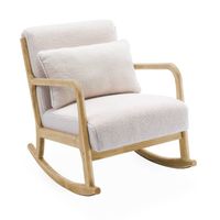 Fauteuil à bascule design en bois et tissu. bouclettes blanches. 1 place. rocking chair scandinave
