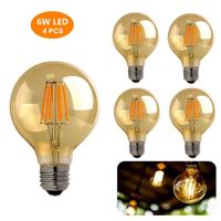 Lot de 4 Ampoules LED Edison E27,LED 6W Filament(Équivalent à 60 W)  Ampoule Edison Vintage , Ampoule LED G80 , Blanc Chau-230V
