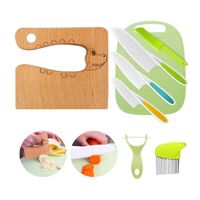 Lot de 8 couteaux de cuisine pour enfants - Pour couper et cuire des fruits ou légumes - Avec couteau en bois, planche à (crocodile)