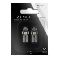 Magnet - Ampoules | W5W CanBus Model 5 LED, 12V, White 6500K | 1 Paire | T10 Habitacle, Plaque Immatriculation, Feu Position