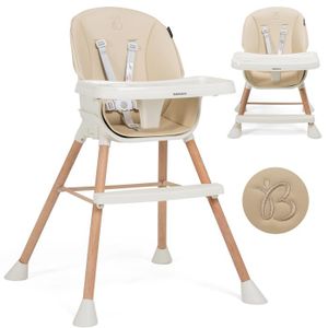 CHAISE HAUTE  Bebelissimo - Chaise haute bébé 5 en 1 - Evolutive - Réglable - bois de Hêtre - PVC cuir - beige - BZ -511 - new design