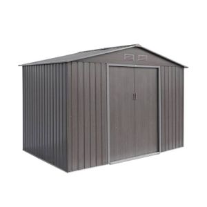 Abri De Jardin Métal Dallas 8,84m² - Portes Coulissantes, Acier Galvanisé Anti-Rouille - Blanc Et Taupe