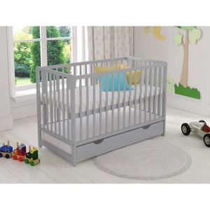 LIT BÉBÉ Lit d'enfant,lit bebe gris 120x60cm avec tiroir, matelas et barre de sécurité