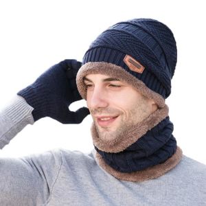 Acheter 1 ensemble chapeau écharpe gants ensemble unisexe épais chaud  élastique anti-dérapant cou tête mains Protection écran tactile confortable  coupe-vent extérieur cyclisme casquette cou