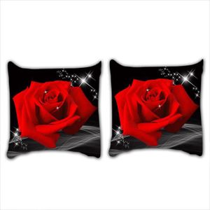 TAIE D'OREILLER Taies d'oreillers Rose rouge au fond de noir 3D effet 2 pieces 63*63cm