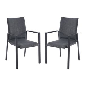 Ensemble table et chaise de jardin Lot de 2 fauteuils de jardin empilables en aluminium et textilène - Gris - GULIANE