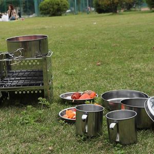 BARBECUE AZ10979-Cuque Bol barbecue en acier inoxydable 8 pièces en acier inoxydable barbecue bol camping batterie de cuisine pique-nique en