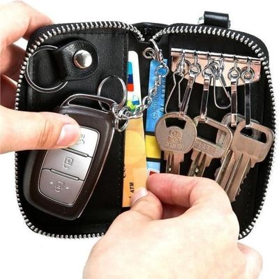 Petit Porte-monnaie Porte-clés En Cuir Noir - Léger, Pratique - Personnalisable Avec Prénom