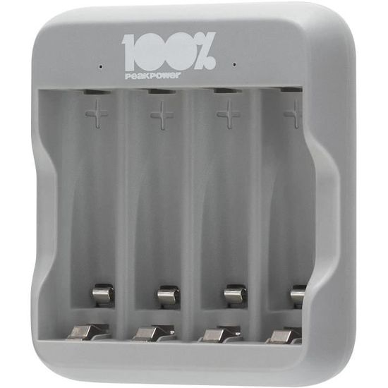 Chargeur rapide de batterie AA et AAA avec 4 emplacements | 100% PEAKPOWER | Piles non incluses | Chargeur USB NiMH haute