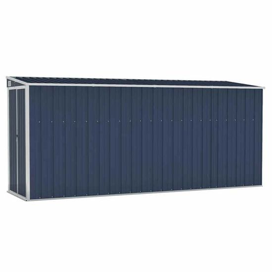 Abri De Jardin Mural Gris En Acier Galvanisé - 118x382x178 Cm - Portes Doubles, Toit En Pente - Pour Outils Et équipement