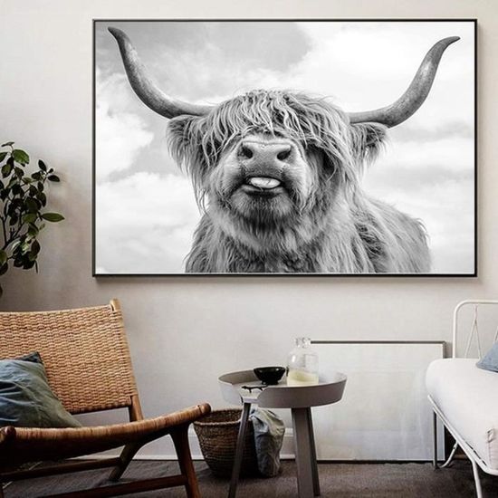 Tableau sur toile Vache - Highlander écossais - Animal - 90x60 cm - Décoration murale