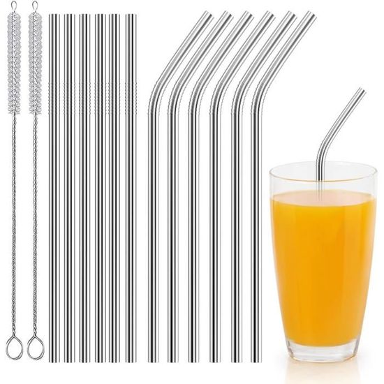 Gvolatee Paille Inox Reutilisable 12 Pcs (6 Droites 6 Courbées