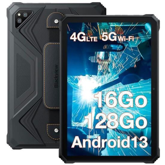Blackview Active 6 Robuste Tablette Tactile 16Go + 128Go/jusqu'à 1To 10.1" Écran 13000mAh Tablette PC 13MP Double SIM 4G GPS - Noir