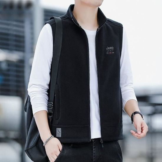 Gilet D'hiver Homme Sans Manches - Doublure Polaire, Col Montant, Fermeture éclair - Pour Cyclisme, Course, Randonnée, Travail