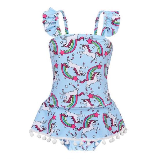 Maillot De Bain Une Pièce Fille WAWSAM - Licorne Arc-en-Ciel, Bretelles Réglables - 82% Polyamide