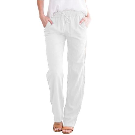 MorFansi - Pantalon Femme été En Lin Baggy Décontracté Avec Cordon Et Poches - 5