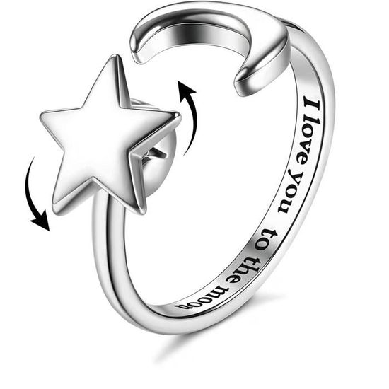 Bague anneau enfant fille femme acier rotative anti-stress lune étoile