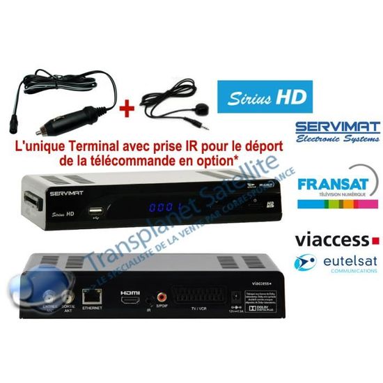Récepteur Tv Satellite Hd + Carte Fransat + Câble Hdmi + Câble 12v + Déport Ir