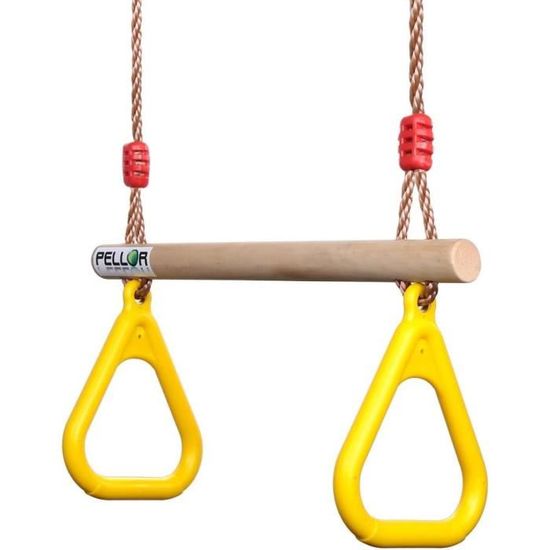 Barre de Balançoire Trapèze pour Enfants avec Anneaux Ensemble de Jeu en Bois avec Anneaux en Plastique Anneaux de Gym pour Enfants Adultes