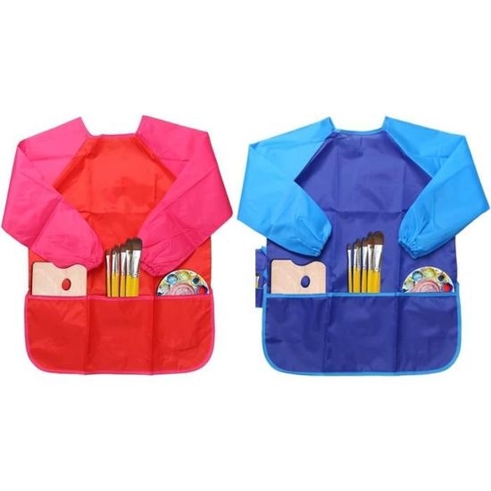 SWNY Blouse De Peinture Imperméable Enfant Manches Longues – Tablier Waterproof Polyester – Poche Avant, Taille 7-11 Ans – Rouge