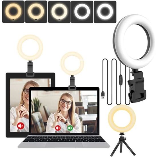 Kit Éclairage Vidéoconférence LED Anneau Lumineux 25cm - Clip Moniteur Portable, 3 Couleurs & 10 Niveaux, Idéal Zoom, Selfies & Streaming