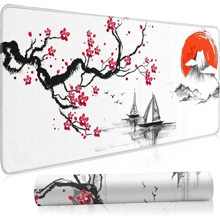 Grand tapis de souris de jeu japonais en fleur de cerisier noir et blanc XL  avec bords cousus et base en caoutchouc antidérapant102 - Cdiscount  Informatique