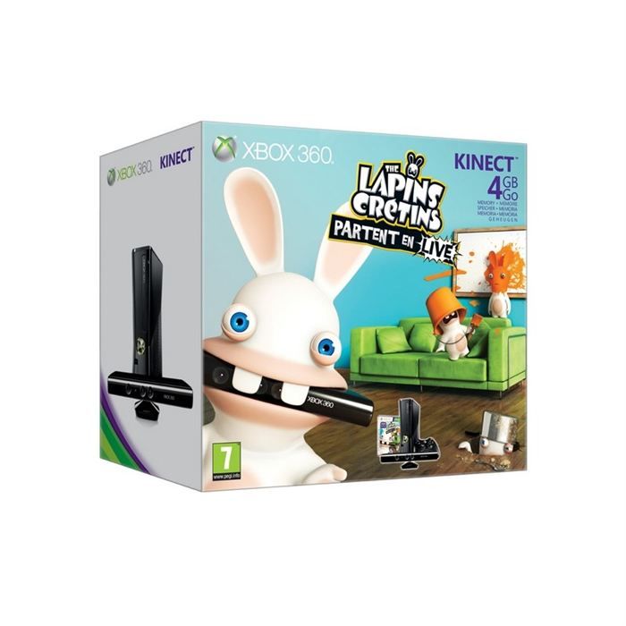 XBOX 360 4Go KINECT+LAPINS CRETINS PARTENT EN LIVE - Microsoft Oem