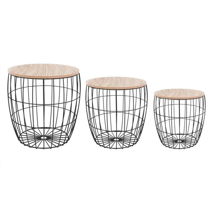 Atmosphera - Lot de 3 tables à café bois et métal noir Atomic Noir