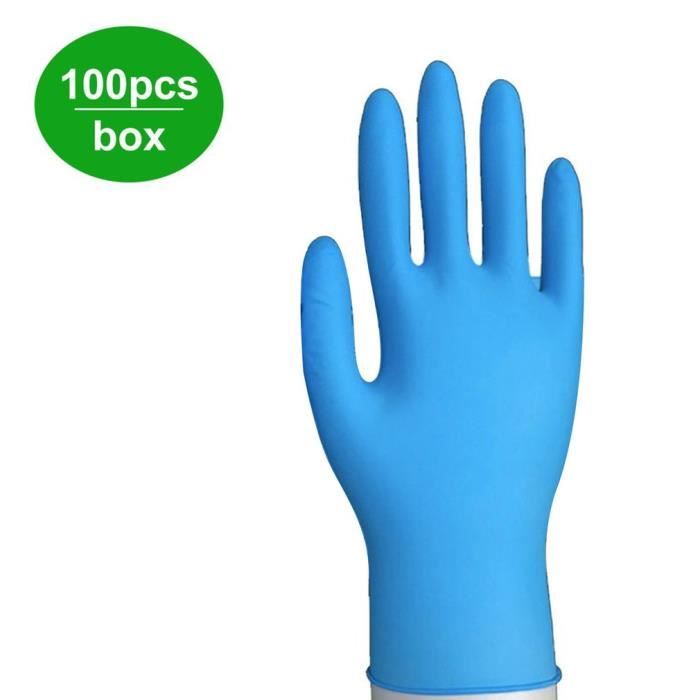 100 gants jetables en nitrile - Bleu - Taille M (largeur paume 8-9cm)