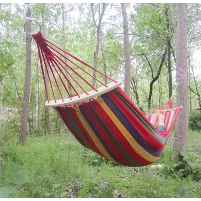 3 pcs 250*150 Cm 2 Personnes En Plein Air Toile Camping Hamac Plier Bâton De Bois Stable Hamak Jardin Balançoire Chaise Suspendu