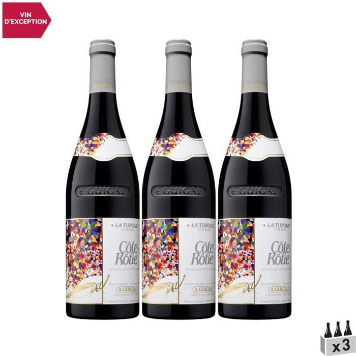Côte Rôtie La Turque Rouge 2017 - Lot de 3x75cl - Maison Guigal - Vin AOC Rouge de la Vallée du Rhône - Cépages Syrah, Viognier