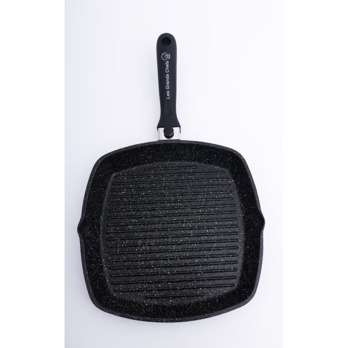 Les Grands Chefs Poêle Grill 30*30 Cm Poignée Amovible Tous Feux Dont Induction Antiadhésif