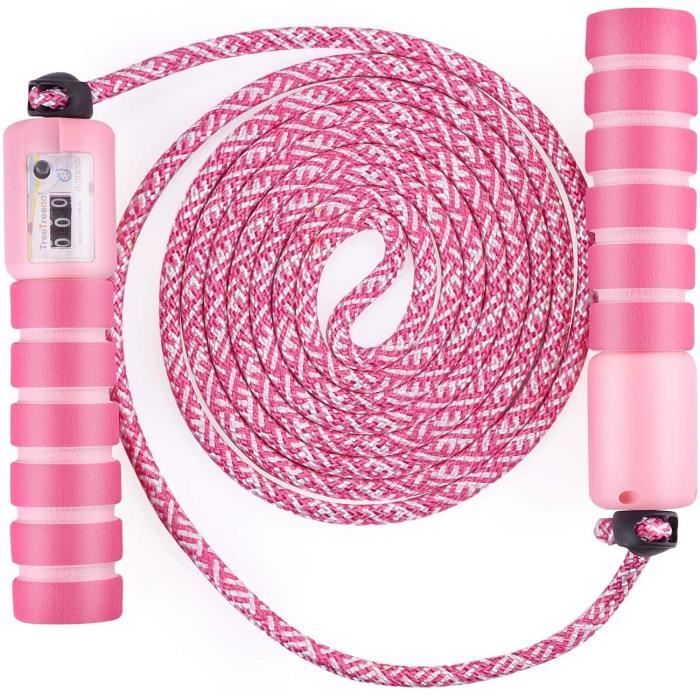 Corde à Sauter,La Poignée Souple pour Enfant Compteur intégré Réglable Câble, Vitesse de Saut Corde d'entraînement Physique- rose